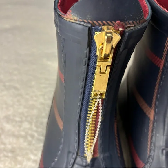 Tommy Hilfiger Women Blue Plaid Ankle Rain Boots - Picture 3 of 8